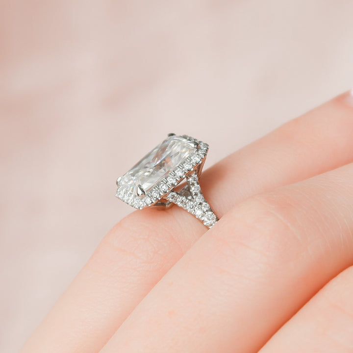 5.50CT Radiant Cut Halo Moissanite Split Shank Engagement Ring