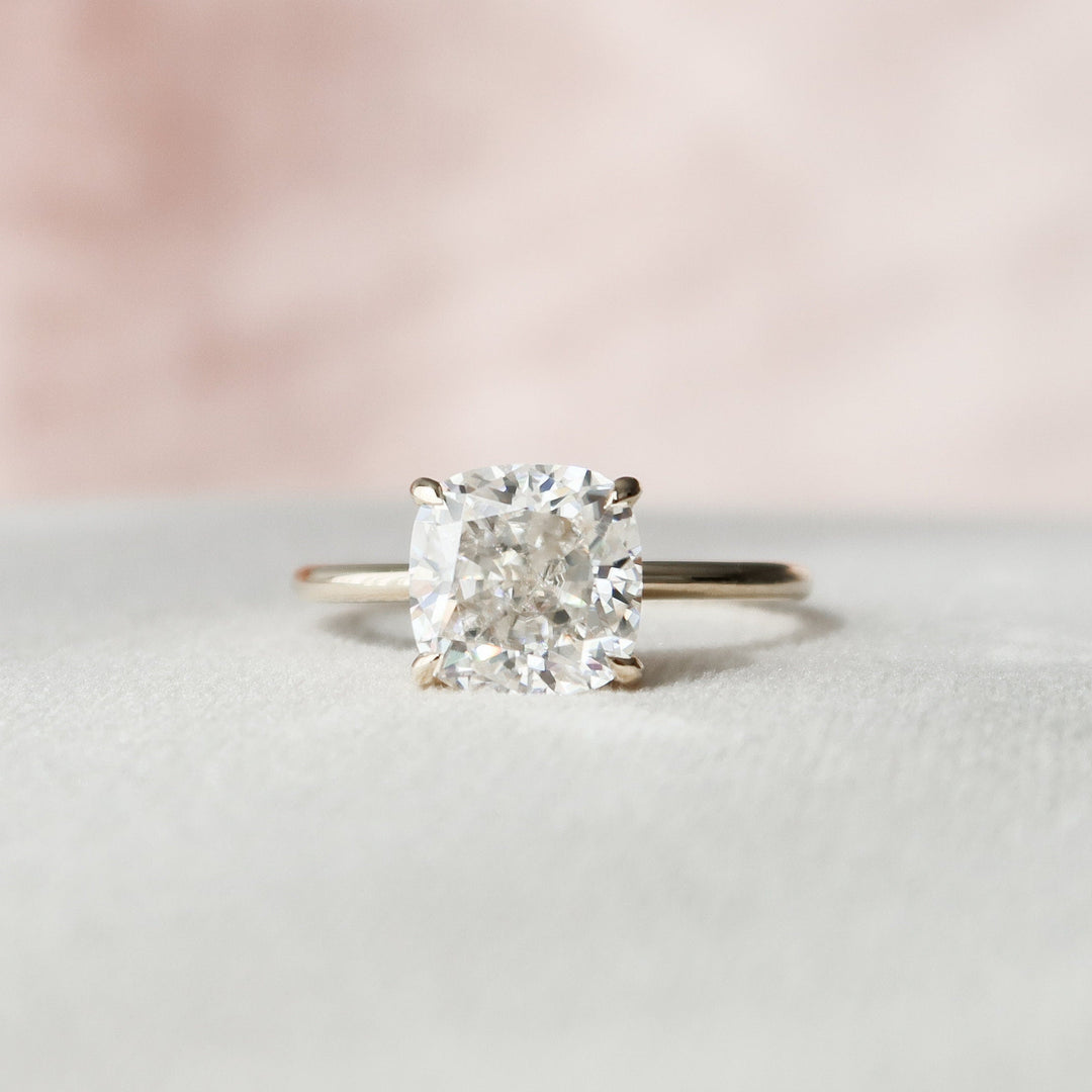 4.0CT Cushion Cut Hidden Halo Moissanite Diamond Engagement Ring