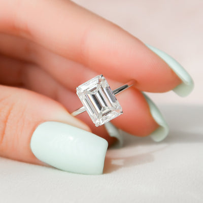 4.5 CT Emerald Cut Hidden Halo Moissanite Engagement Ring