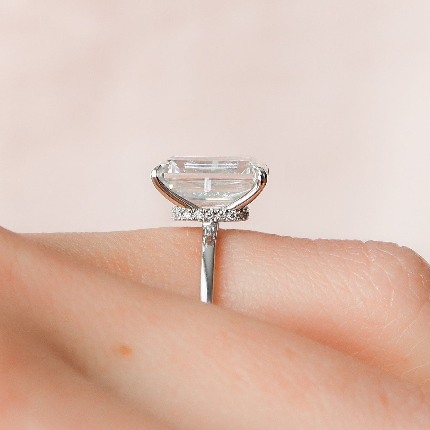 4.50CT Emerald Cut Hidden Halo Moissanite Diamond Engagement Ring