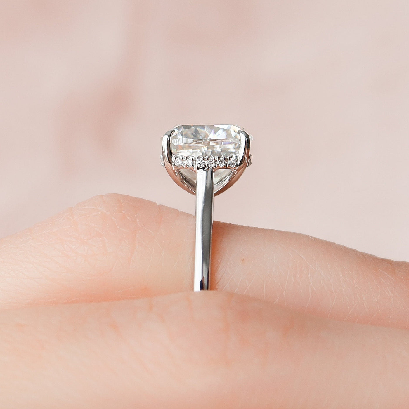 4.0CT Cushion Cut Moissanite Hidden Halo Engagement Ring