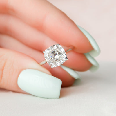 4.0CT Cushion Cut Moissanite Hidden Halo Engagement Ring