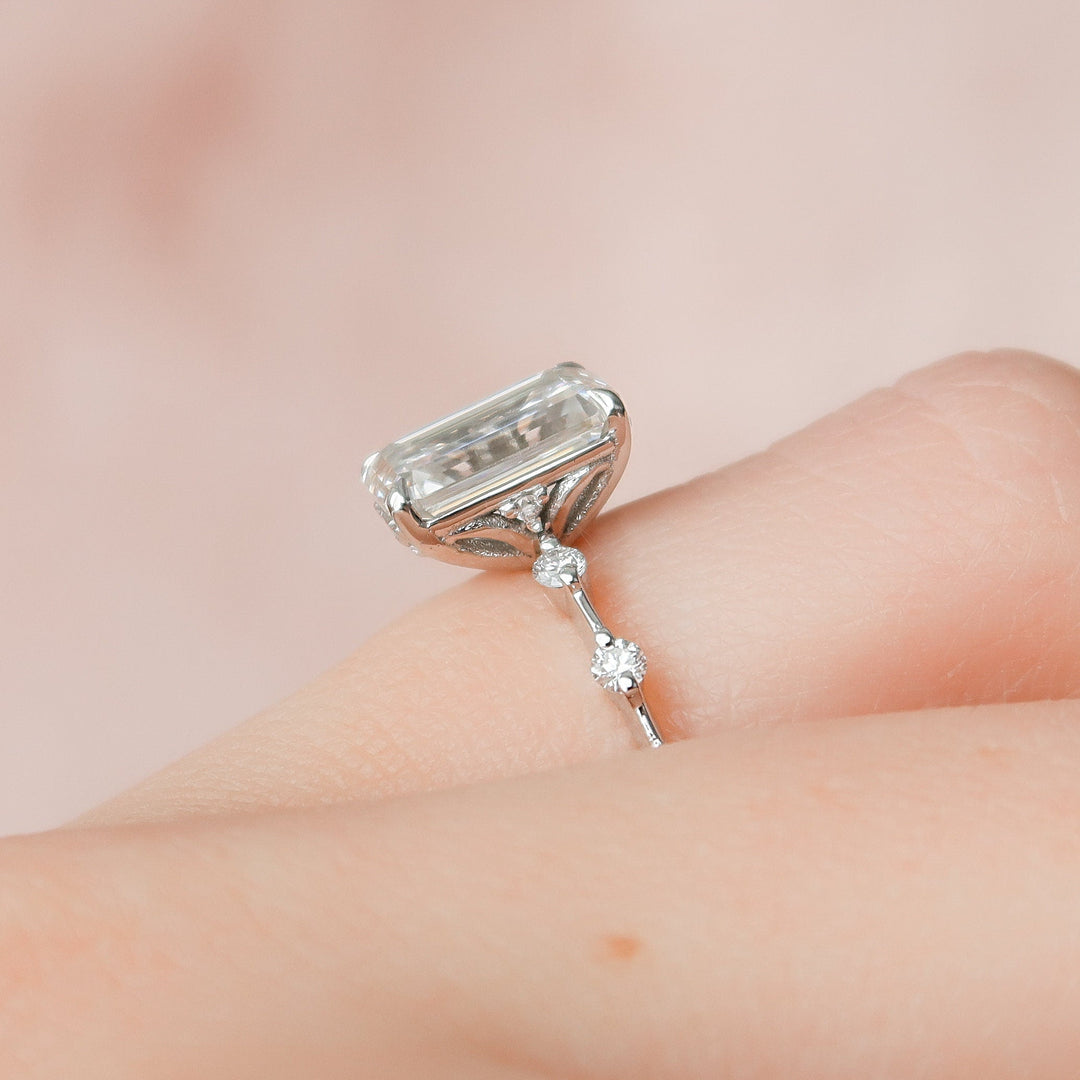 2.50CT Emerald Cut Petite Pave Moissanite Engagement Ring