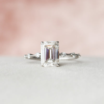 2.50CT Emerald Cut Petite Pave Moissanite Engagement Ring