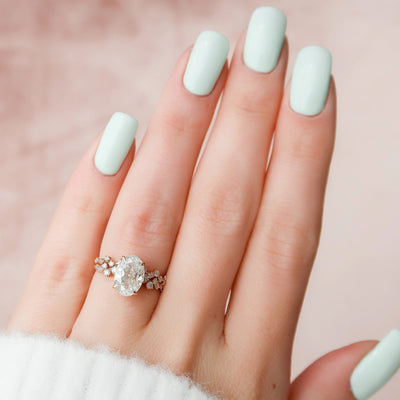 2.0CT Oval Cut Moissanite Halo Bridal Engagement Ring Set