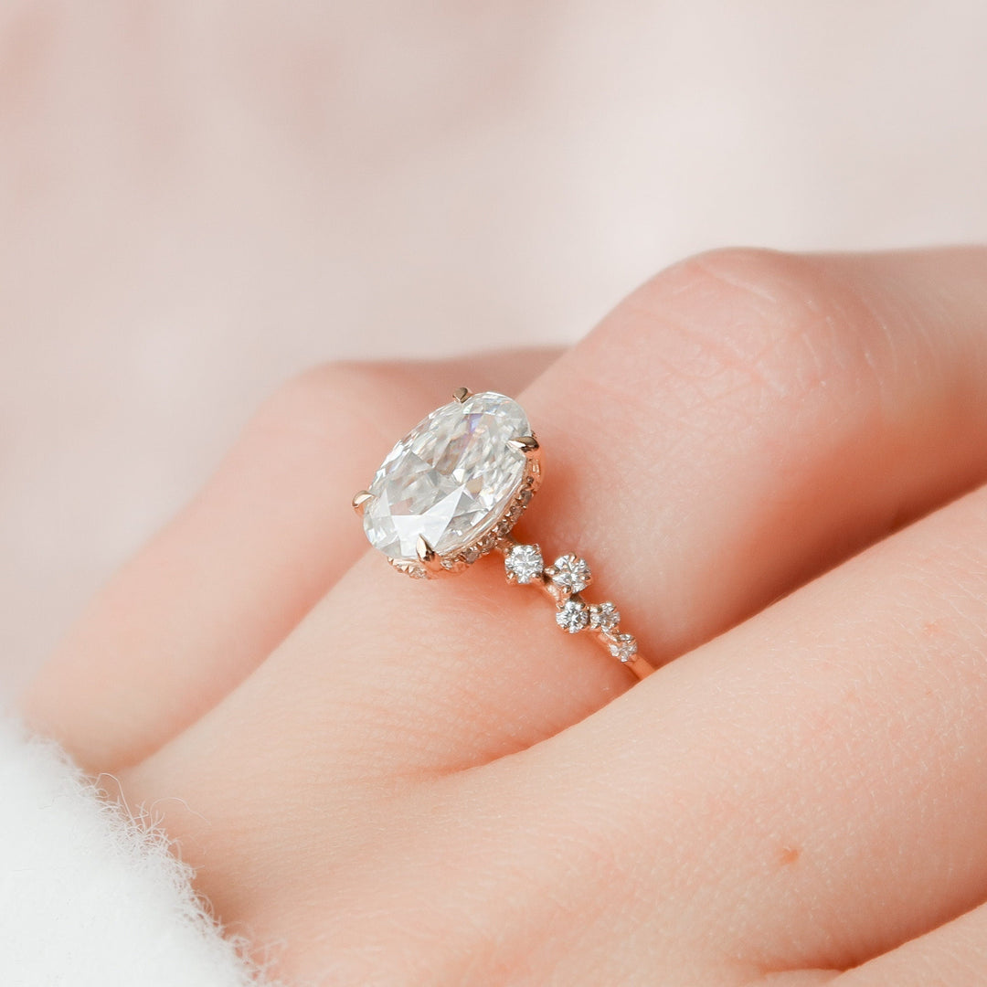 2.0CT Oval Shape Moissanite Cluster Band Diamond Engagement Ring