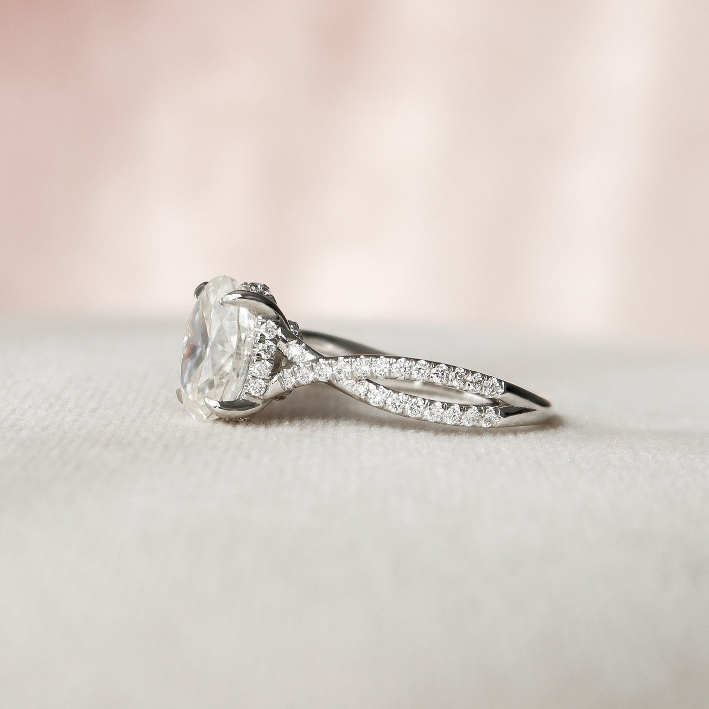 1.50CT Oval Cut Moissanite Split Shank Engagement Ring