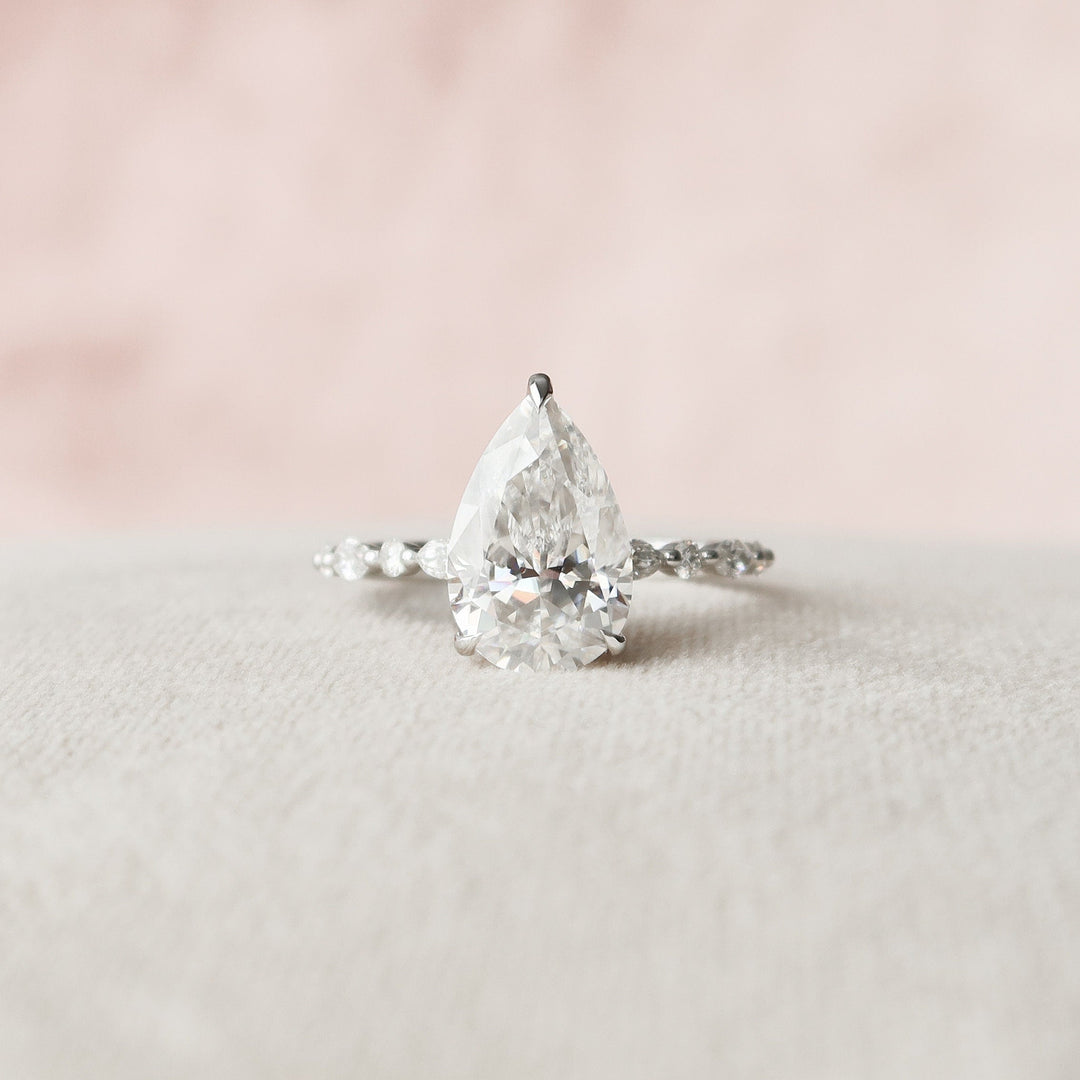 4.0CT Pear Cut Hidden Halo Moissanite Engagement Ring