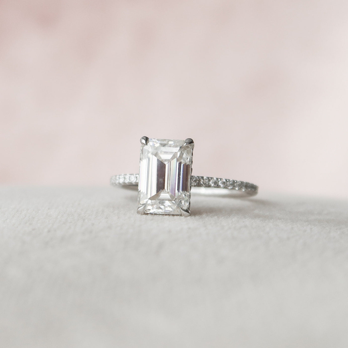2.50CT Emerald Cut Hidden Halo Moissanite Engagement Ring
