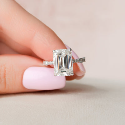 5.0CT Emerald Cut Art Deco Moissanite Engagement Ring