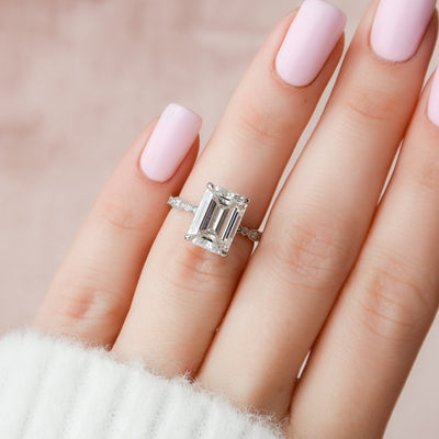 5.0CT Emerald Cut Art Deco Moissanite Engagement Ring