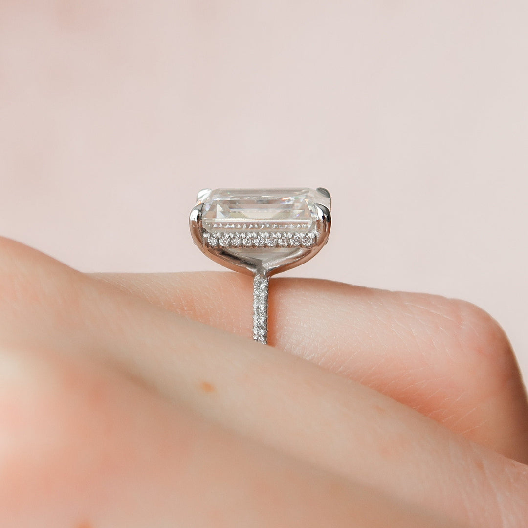 5.0CT Emerald Cut Moissanite Hidden Halo Engagement Ring