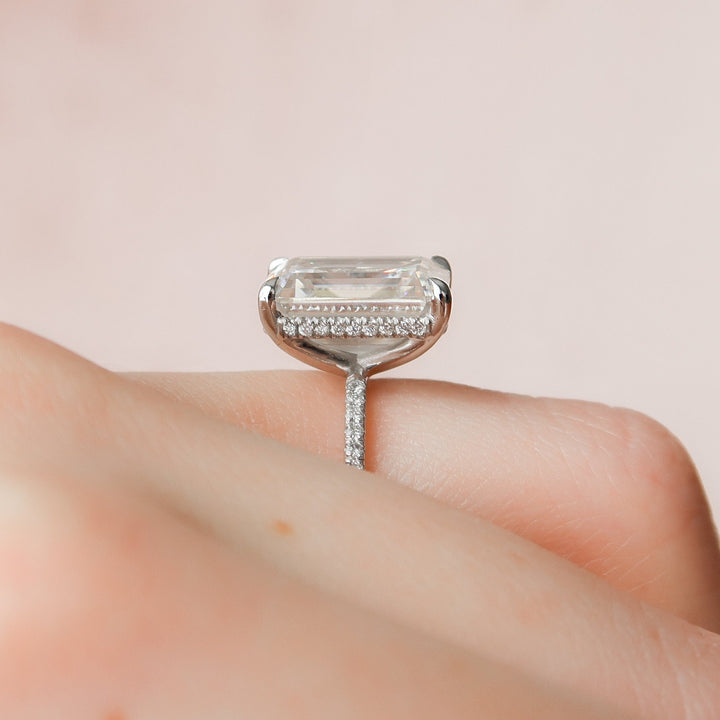 5.0CT Emerald Cut Moissanite Hidden Halo Engagement Ring
