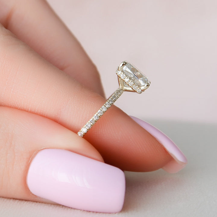 2 CT Hidden Halo Cushion cut  Moissanite  Engagement Ring