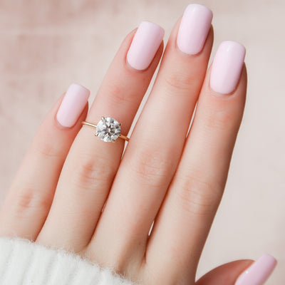 2.0CT Round Cut Hidden Halo Moissanite Engagement Ring