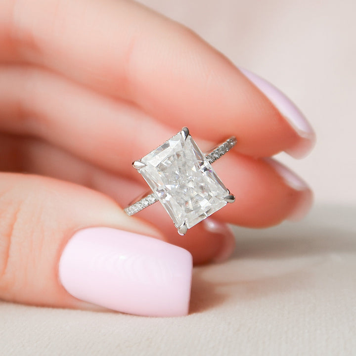 5 СT Radiant Cut Hidden Halo Moissanite Engagement Ring