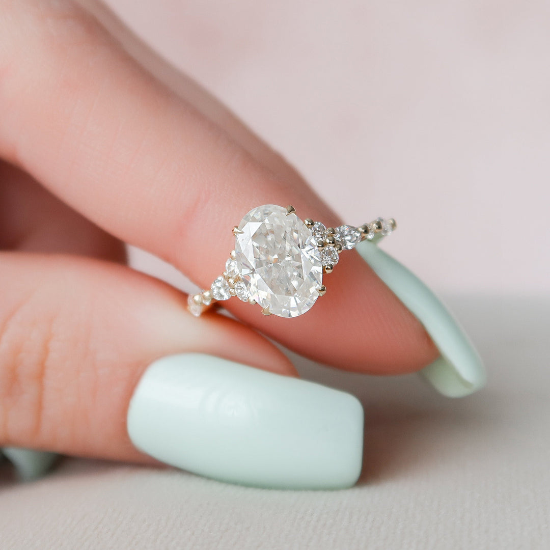 2.0CT Oval Moissanite Diamond Cluster Engagement Ring