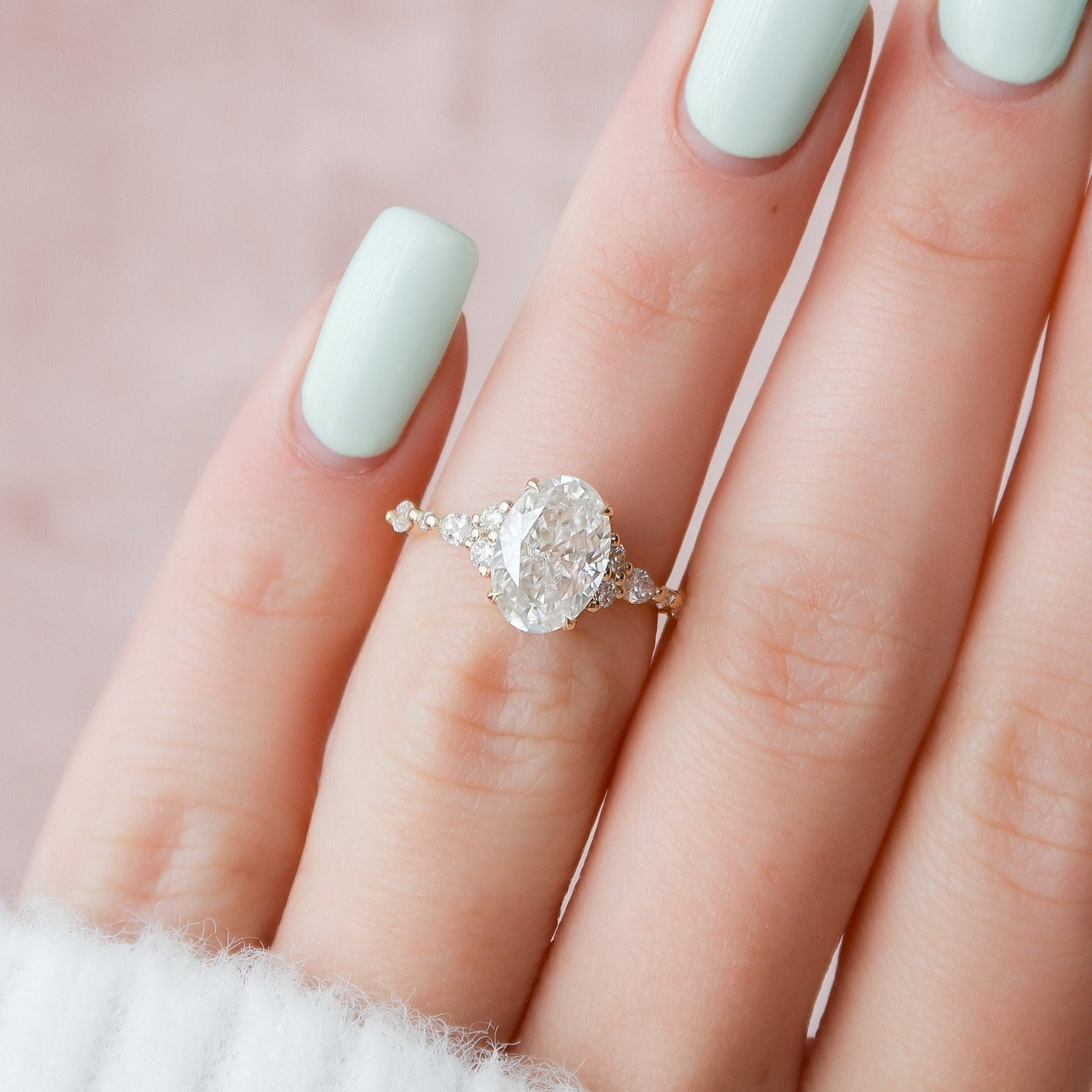 2.0CT Oval Cut Moissanite Cluster Engagement Ring