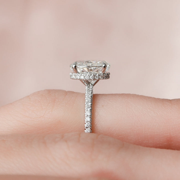 1.5 CT Oval cut Hidden Halo Moissanite Engagement Ring