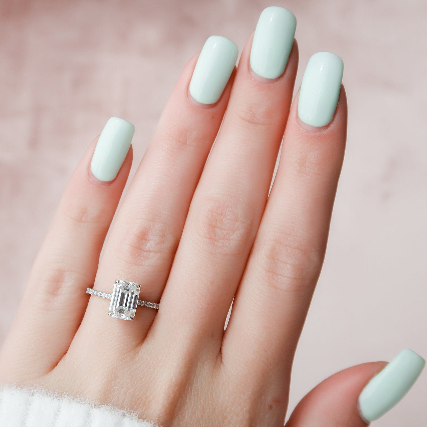 3.0CT Emerald Cut Hidden Halo Moissanite Diamond Engagement Ring