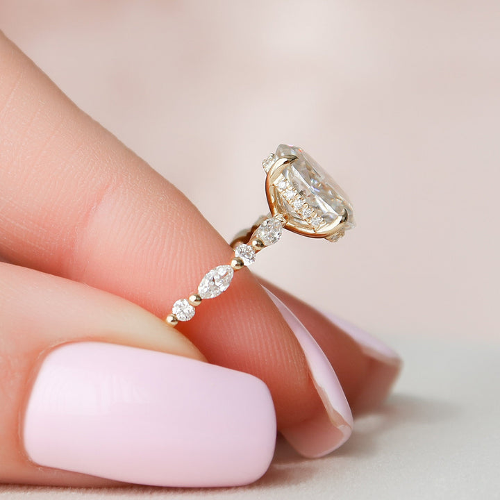 2.0CT Oval Moissanite Diamond Hidden Halo Engagement Ring
