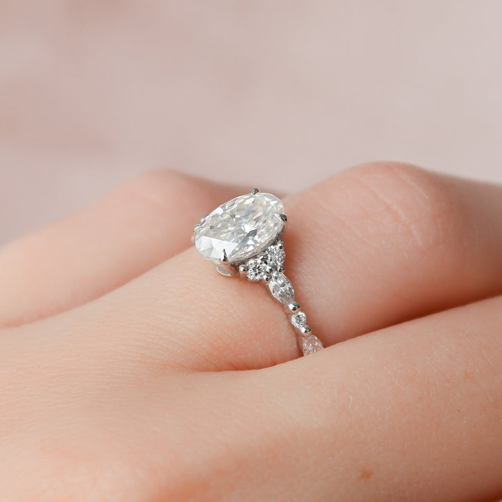 1.50CT Oval Cut Cluster Moissanite Diamond Engagement Ring