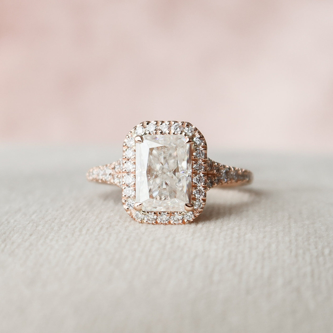 3.50CT Radiant Cut Halo Moissanite Diamond Engagement Ring