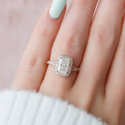 3.5 CT Round cut Hidden Halo Moissanite Engagement Ring