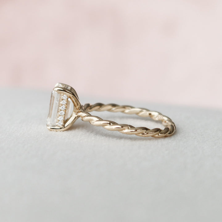 2 CT Emerald Cut Braided Moissanite Engagement Ring