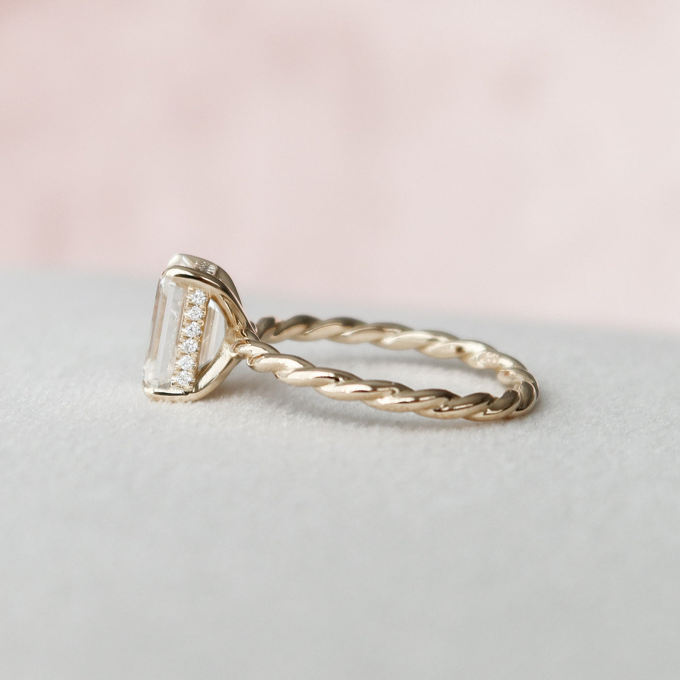 2 CT Emerald Cut Braided Moissanite Engagement Ring