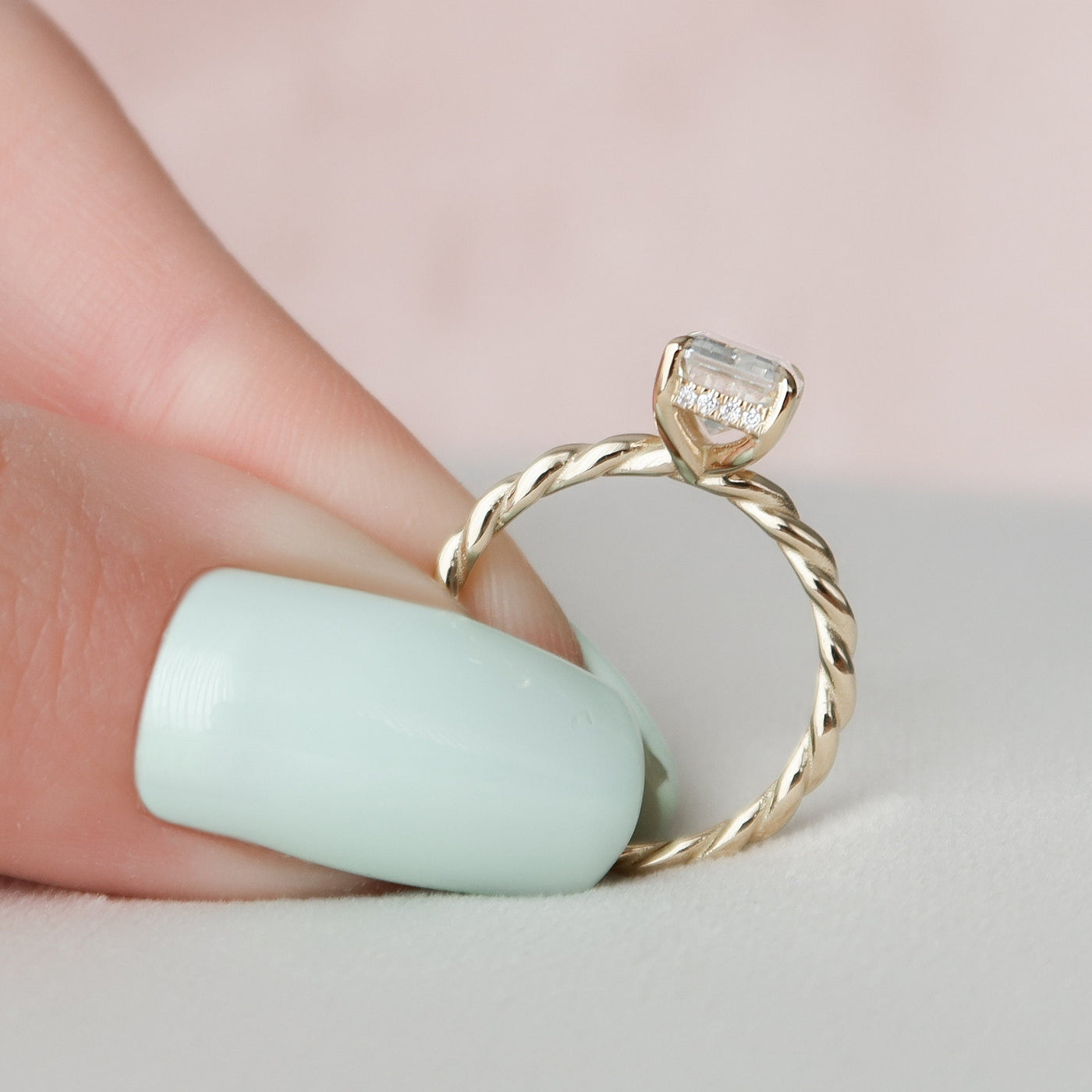 2 CT Emerald Cut Braided Moissanite Engagement Ring