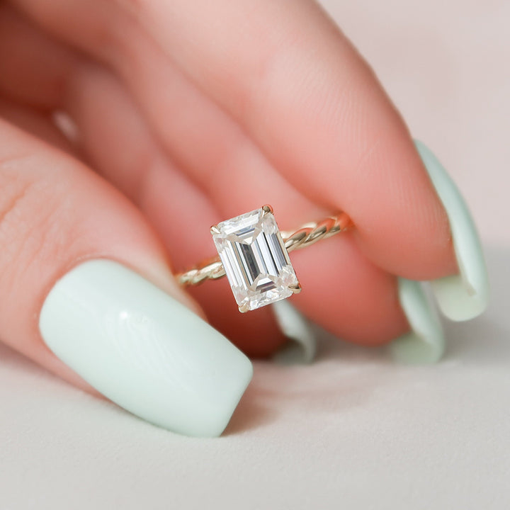 2 CT Emerald Cut Braided Moissanite Engagement Ring