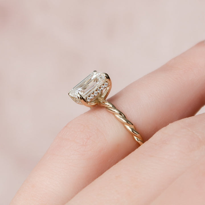 2 CT Emerald Cut Braided Moissanite Engagement Ring