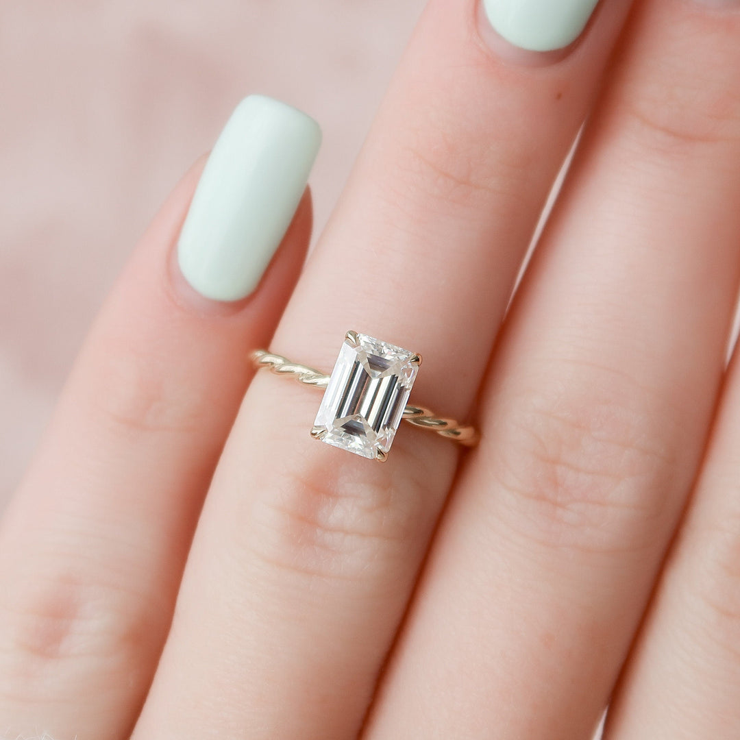 2.0CT Emerald Cut Braided Moissanite Diamond Engagement Ring