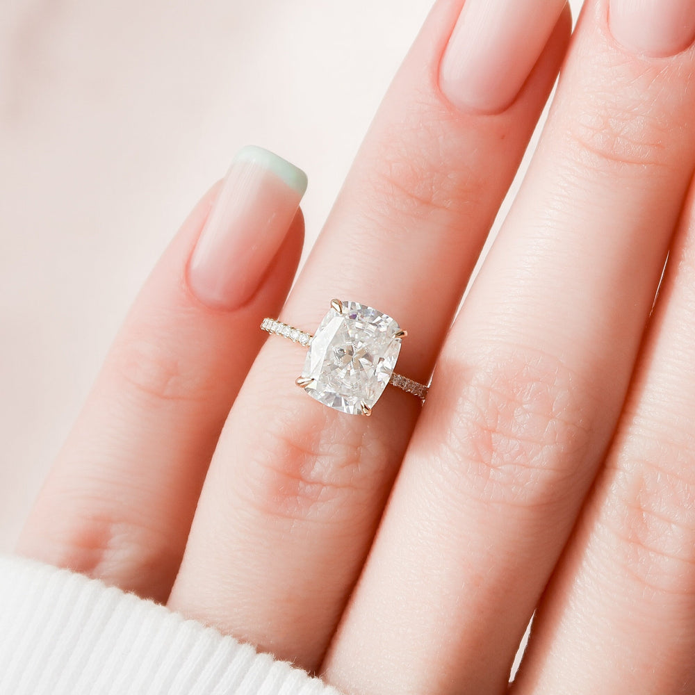 4.50CT Elongated Cushion Cut Moissanite Hidden Halo Diamond Engagement Ring