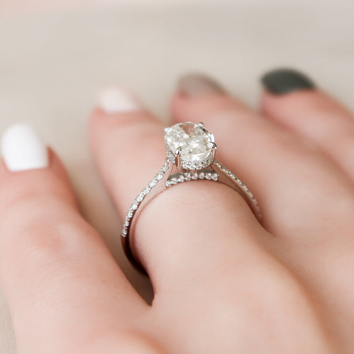 2.0CT Oval Cut Hidden Halo Moissanite Engagement Ring