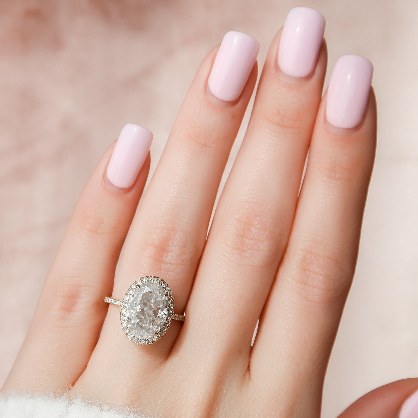 4.50CT Oval Cut Halo Moissanite Engagement Ring