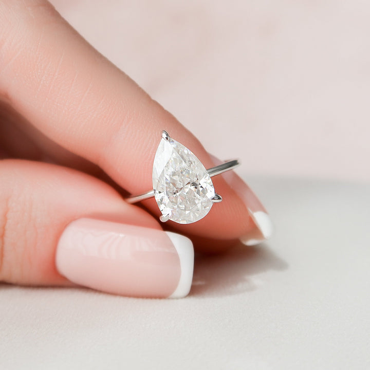 3 CT Pear Cut Hidden Halo Moissanite Engagement Ring