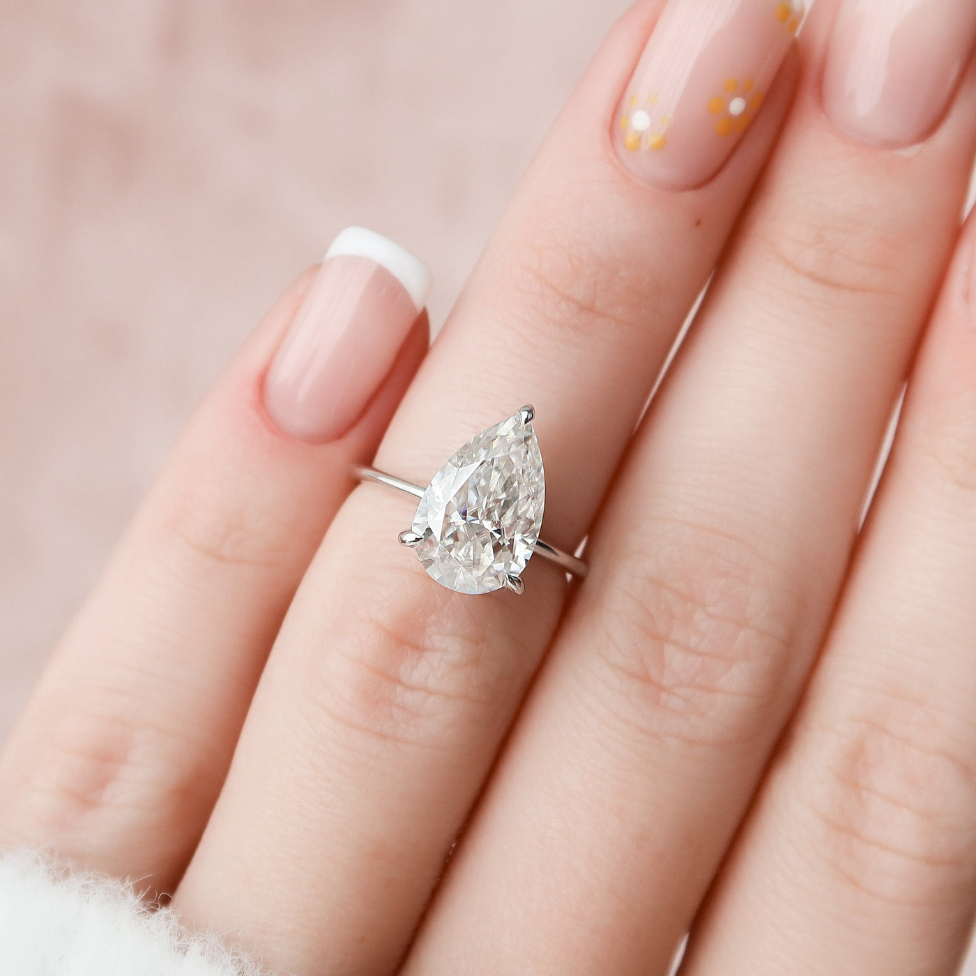 3 CT Pear Cut Hidden Halo Moissanite Engagement Ring