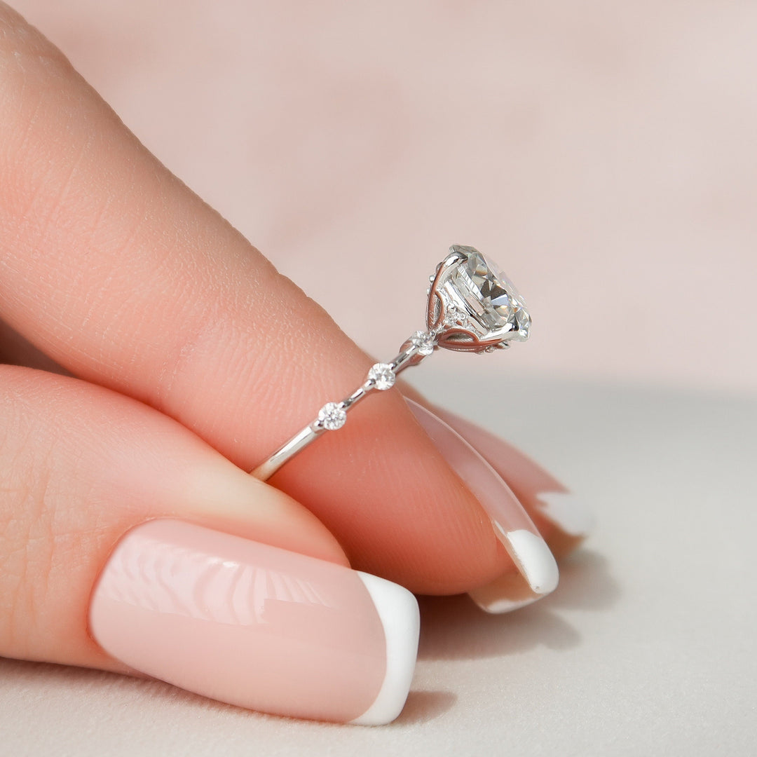 2.0CT Round Cut Moissanite Hidden Halo Engagement Ring