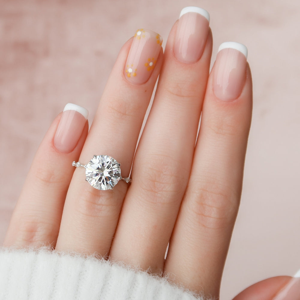 4.0CT Round Brilliant Cut Petite Pave Moissanite Diamond Engagement Ring