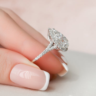 3.0CT Pear Shaped Halo Moissanite Diamond Engagement Ring