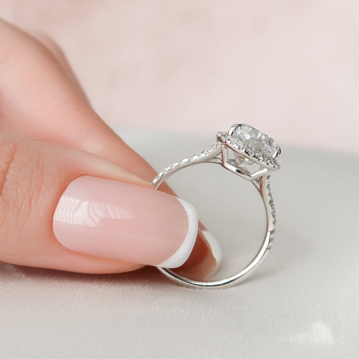 3.0CT Pear Shaped Halo Moissanite Diamond Engagement Ring