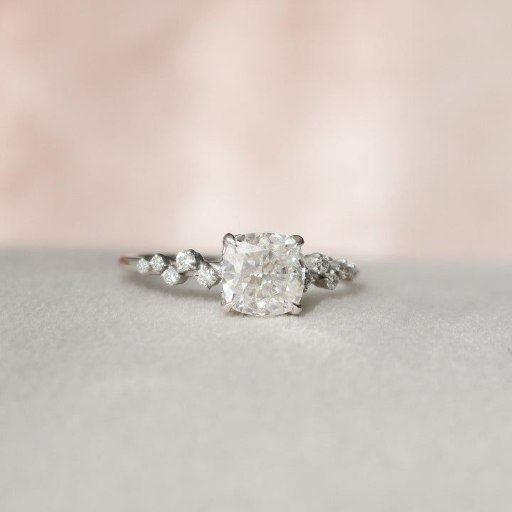 1.50CT Cushion Cut Moissanite Cluster Engagement Ring