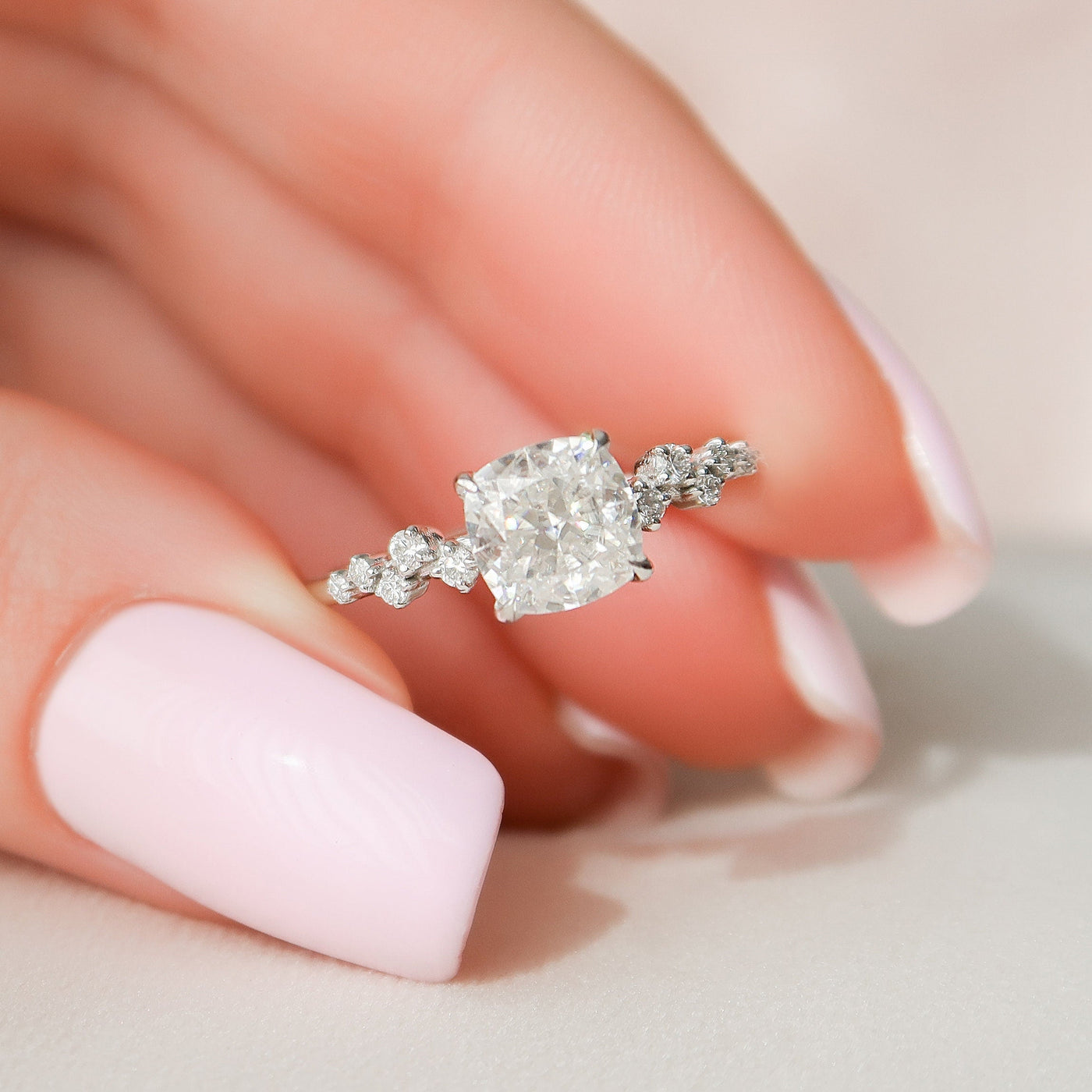 1.50CT Cushion Cut Moissanite Cluster Engagement Ring