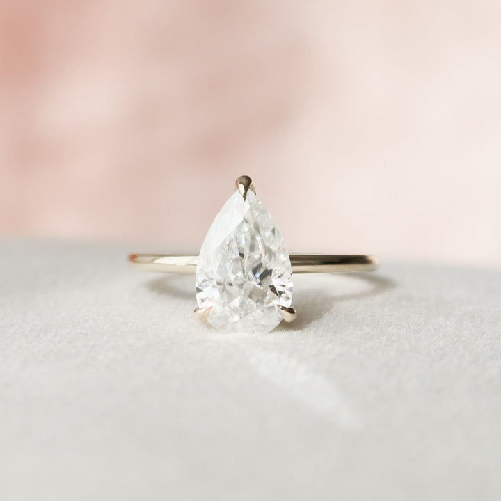 2.0CT Pear Cut Hidden Halo Moissanite Engagement Ring