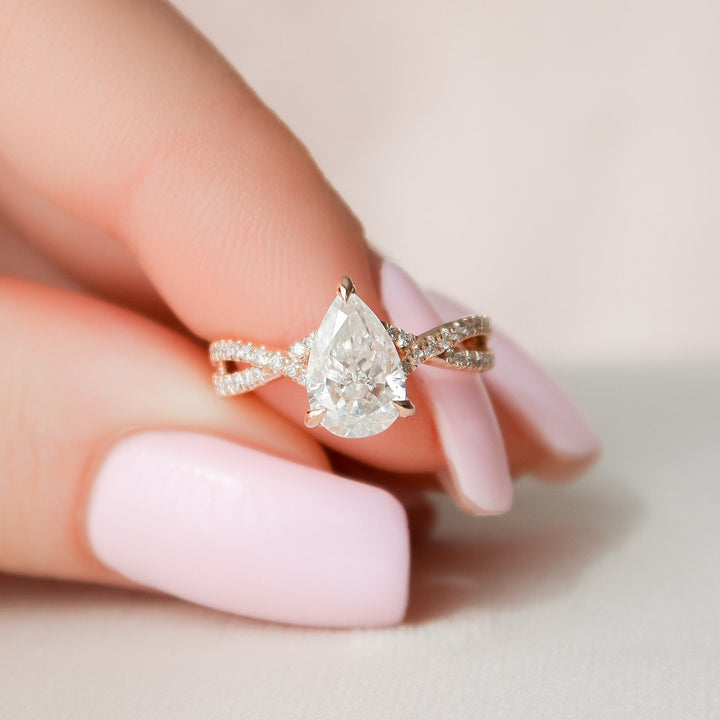 1.0CT Pear Cut Split Shank Moissanite Engagement Ring
