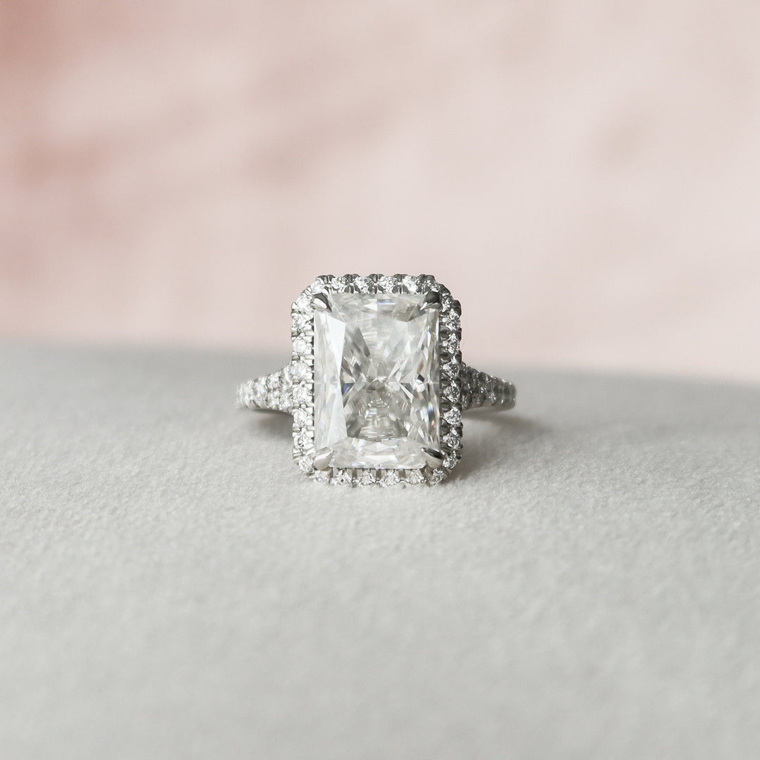 5.50CT Radiant Cut Halo Moissanite Split Shank Engagement Ring