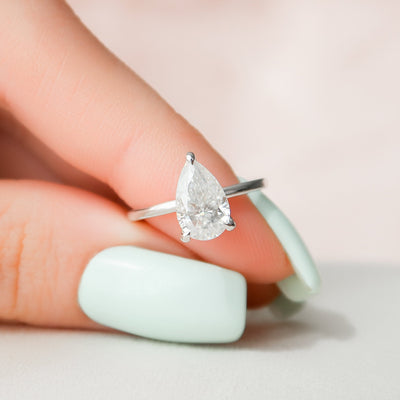 1.50CT Pear Cut Moissanite Hidden Halo Engagement Ring
