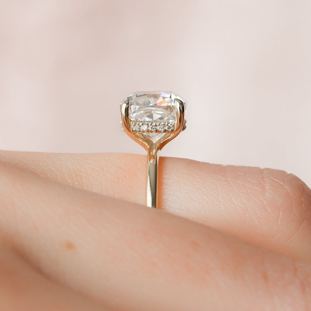 4.0CT Cushion Cut Hidden Halo Moissanite Diamond Engagement Ring
